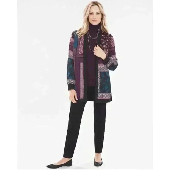 Chico’s Multicolor Patchwork Soft Open Front Light Jacket Size US 4-6 Chico’s 0 - Picture 1 of 16